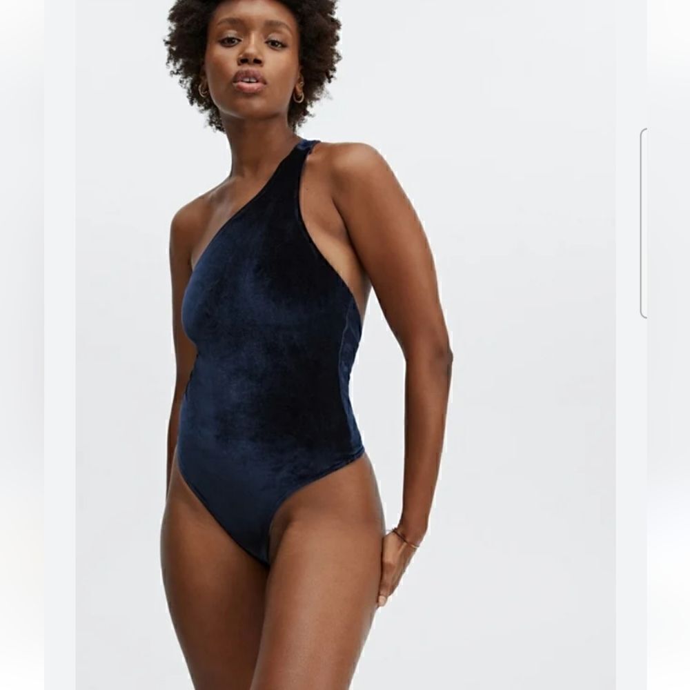 Fabletics Gigi Velour Navy Blue Velvet Bodysuit Size Large